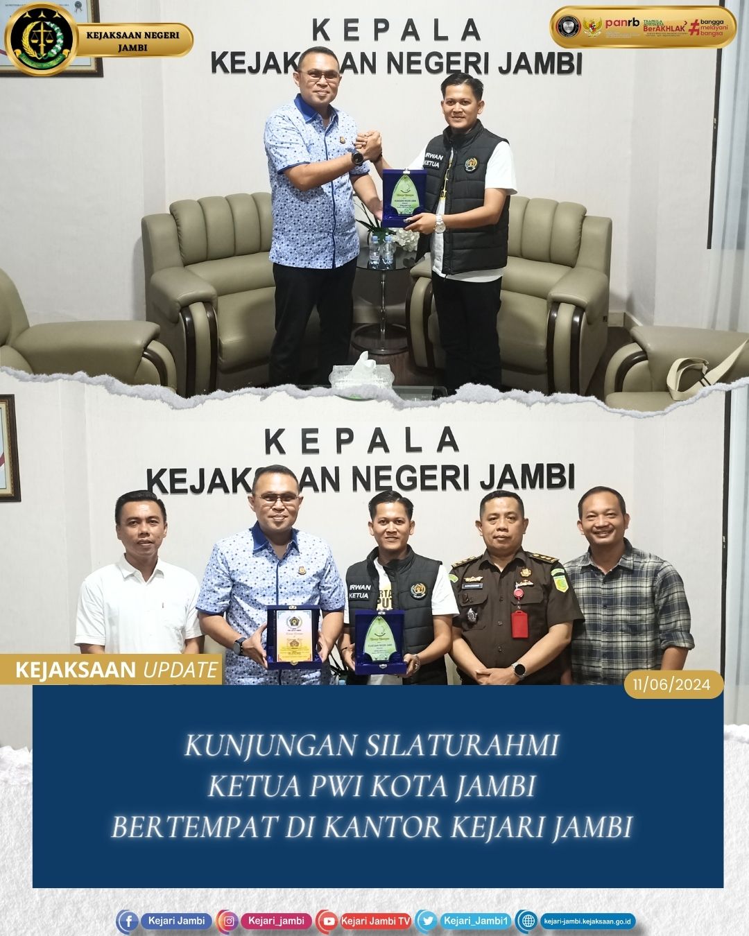 Jalin Silaturahmi dan Siap Bersinergi, Ketua PWI Kota Jambi Sambang ke Kepala Kejaksaan Negeri Jambi